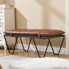 RIVOVA Modern Removable Tufted Upholstered Entryway Bench, 48-Inch Contemporary Indoor Ottoman Bench with Slatted Metal Frame, Brown Leather Bench for Bedroom End of Bed, Dining, Hallway, Living Room