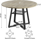 Dining Table Set for 4,Round Storage Kitchen Table and Chairs for 4,5 Piece 47Inch Circle Table Faux Leather Dining Room Chiars Set for Kitchen,Dining Room,Dinette（Grey Table,Brown Chairs）