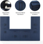 Crosley Furniture Isla 3-Piece Modern Sideboard Buffet Cabinet and Kitchen Storage Pantry Set, Navy