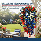 4th of July Decoration Tricolor Patriotic Artificial Flower, Red White and Blue Silk Flowers for Independence Day Memorial Day Decor - Outdoor Indoor UV Resistant Faux Flowers for Patio (2pcs)
