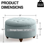 30'' Round Ottoman Coffee Table with Storage, Upholstered Tufted Ottoman with Flip Tray, Solid Wood Legs for Living Room, Bedroom, Blue