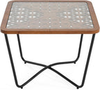 Christopher Knight Home Lyle Industrial Coffee Table with Geometric Glass Top, 23.6" Square Modern Accent End Sofa Side Table for Living Room, Black Finish with Rustic Wood Edge, Brown+Black