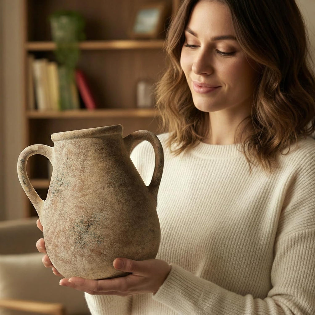 MILÖNGA Ceramic Vase Raw Terracotta Vase for Centerpieces,Modern Farmhouse Rustic Vintage Flower Vase for Pottery Barn Home Decor,Living Room,Kitchen Bedroom (Brown, 7.5 Inches)