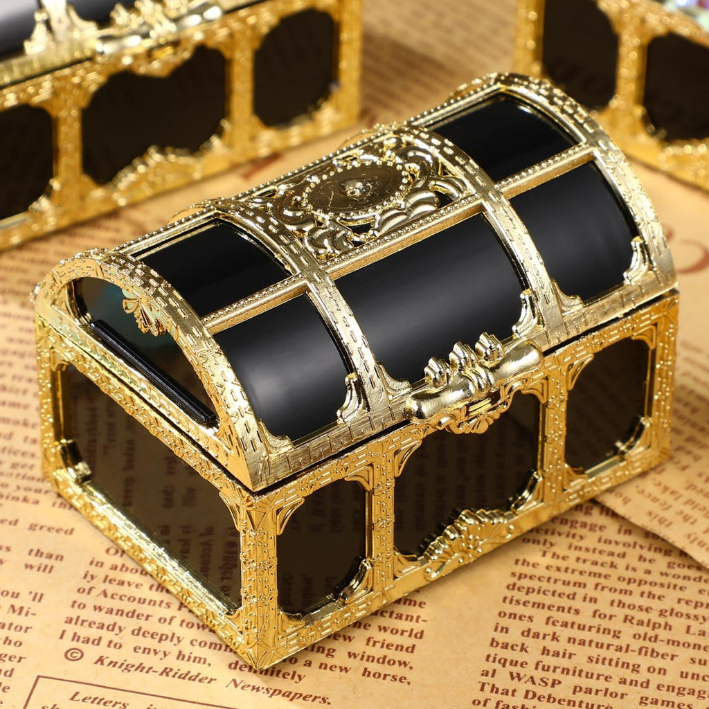 Cabilock 12 Pcs Treasure Chest for Kids Small Wedding Favor Boxes Favors Mini Pirate Chest Party Containers Themed Small Decor Vintage Candy present Boxes Bulk Pirate Candy Golden