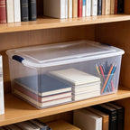 105-quart clear plastic storage box with lid, blue. Pack of 2