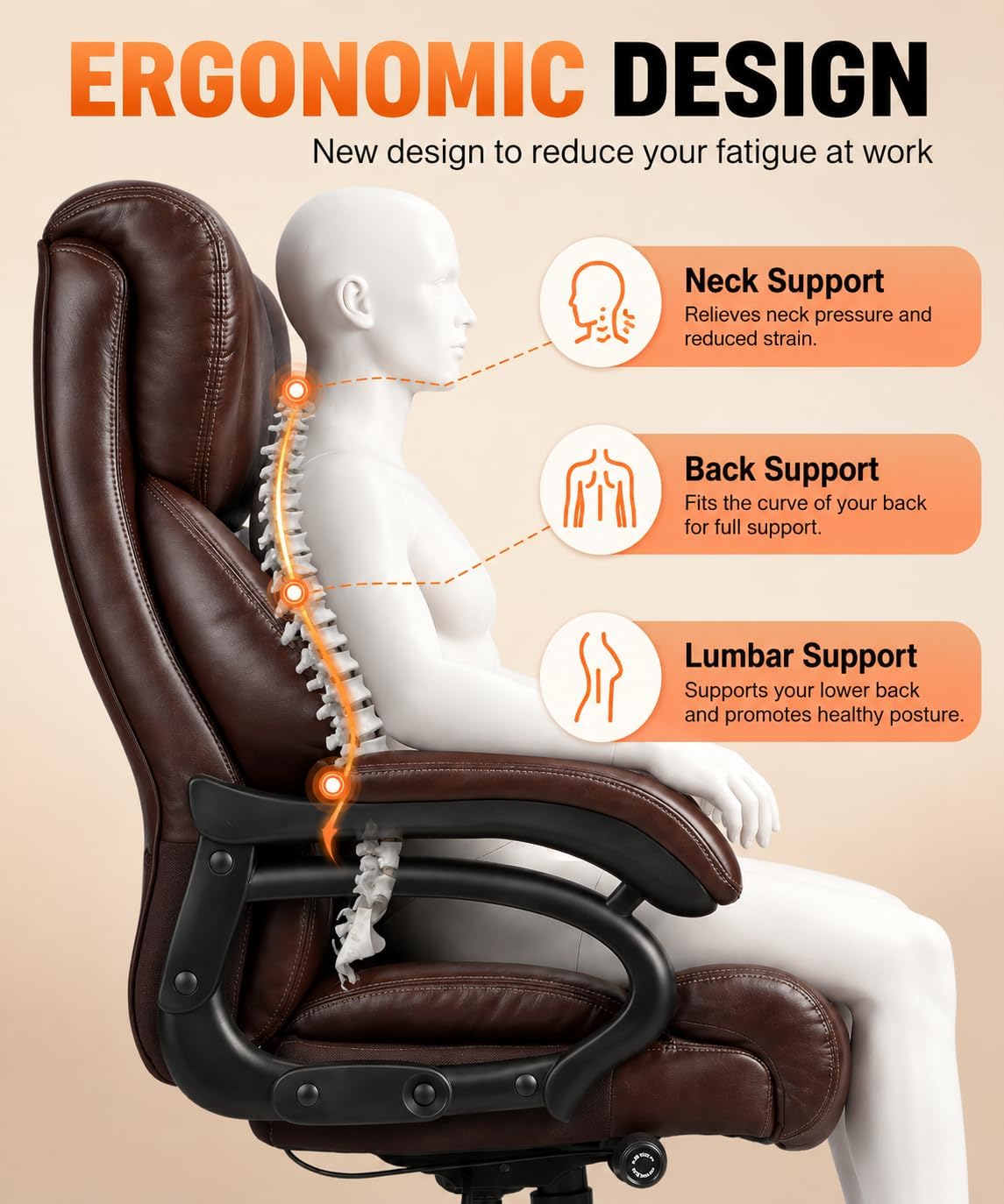 800lbs Executive Chairs, Executive Desk Chairs with Adjustable Lumbar Support, Office Chair for Heavy People, Heavy Duty Office Chair with Quiet Rubber Wheel and Extra Wide seat