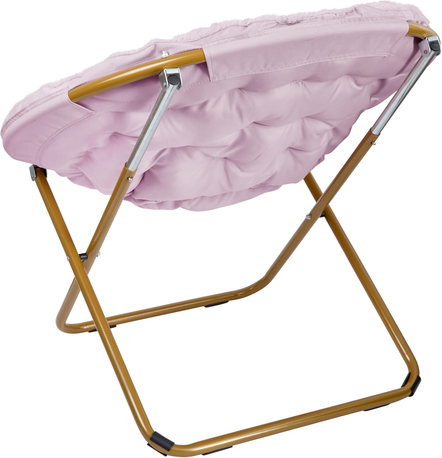 EMMA + OLIVER Ersa Oversize Folding Saucer Chair - Dusty Purple Faux Fur Moon Chair - Soft Gold Metal Frame - 38" Portable Folding Chair - for Dorm and Bedroom