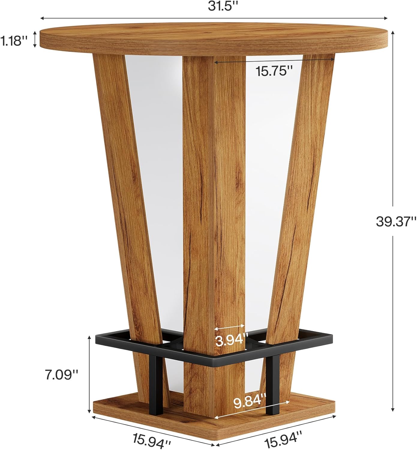 Tribesigns Round Bar Table, 39.4" H Circle High Top Bistro Pub Table with Metal Footrest for Small Spaces, Living Room, Kitchen, Small Space (Only Table)