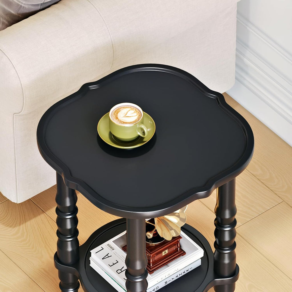 Uniclinens Solid Wood End Side Table - Small Wooden Nightstand for Living Room Bedroom, Black