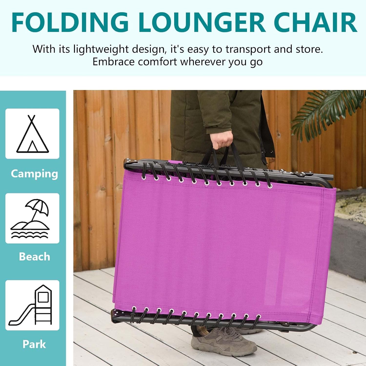 Outdoor Sun Tanning Chair Folding, Heavy Duty Adjustable 4-Position Folding Laying Out Chairs for Tanning, Beach Lounge Chairs for Adults for Sunbathing Patio Pool Lawn (Purple)