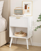 Aienvey Nightstand, Small Side Table, Bedside Table with Drawer, Modern Night Stand, End Table for Bedroom, Living Room (White Stripe)