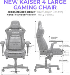 Anda Seat Kaiser 4 Large Gaming Chair for Adults - Ergonomic Gray Fabric Gaming Seat with 6D Armrest, Comfortable Office Chair with Lumbar Support, Heavy Duty Wide Computer Seat
