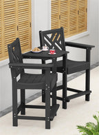 Tall Adirondack Chairs Set of 2, Outdoor 24'' Counter Height Bar Stools with Back and Arms, All-Weather HDPE Patio Tall Chairs for Balcony, Backyard, Garden, Deck (Black)