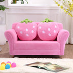 Costzon Kids Couch, Double Seat Pink Children's Sofa with 2 Strawberry Pillows, Toddler Armrest Chair for Bedroom, Living Room, Large Soft for Kids Loveseat for Baby Girls Pets Preschool Gifts
