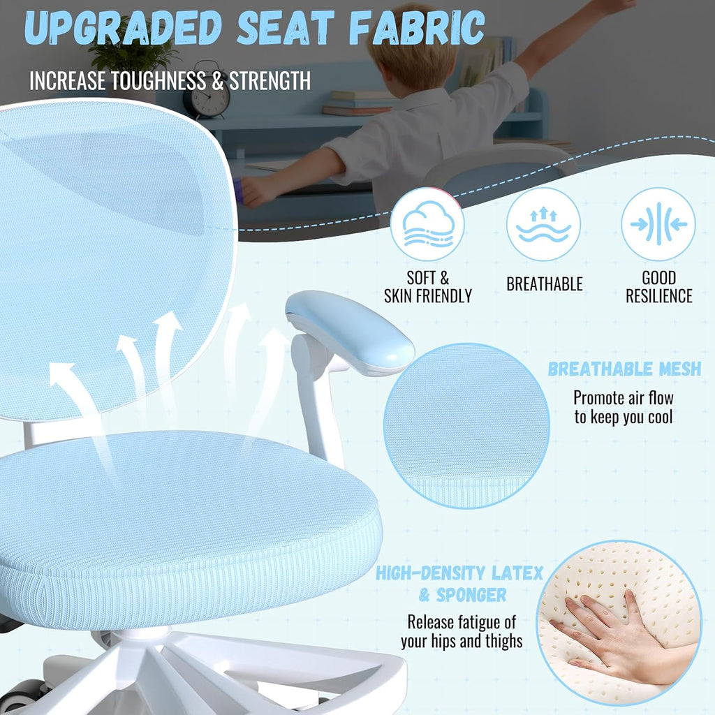 Ergonomic Kids Desk Chair 4-12, Adjust Height Children Study Computer Chair | Mesh Student Teen Task Gaming Chair | with Footrest & Flip-up Armrest & 360° Wheels | Children Office Chair for Boys Girls
