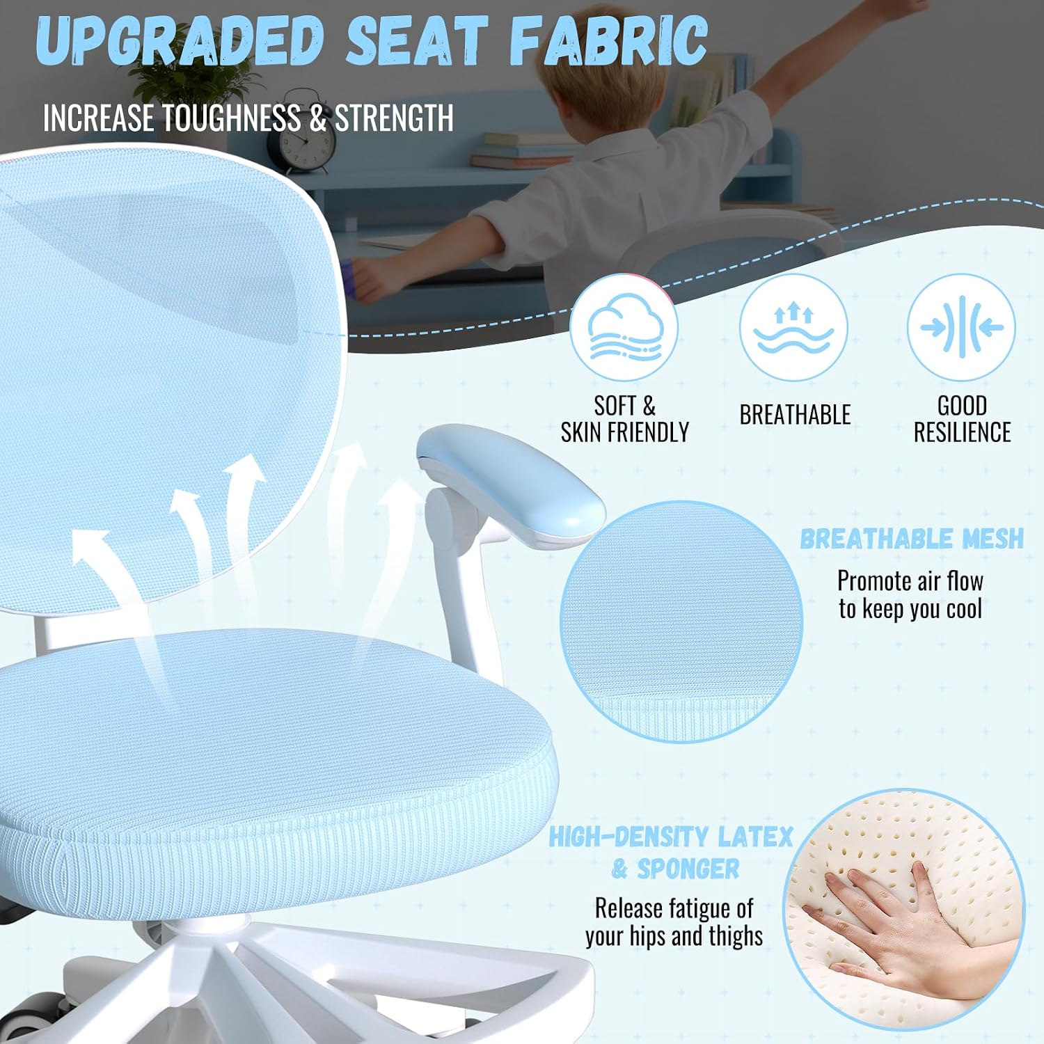 Ergonomic Kids Desk Chair 4-12, Adjust Height Children Study Computer Chair | Mesh Student Teen Task Gaming Chair | with Footrest & Flip-up Armrest & 360° Wheels | Children Office Chair for Boys Girls