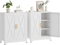 Metal Buffet Cabinet with Storage, 39.3''H Sideboard Cabinet with Doors, Modern White Coffee Bar with Storage&2 Adjustable Shelves, for Kitchen, Living Room, Entryway