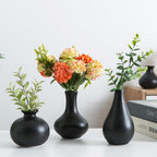 Small Ceramic Vase Set of 5, Black Bud Vase with Boho Decorative Design for Fireplace, Entryway & Living Room Centerpiece