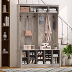 Wodeer Hall Tree with Bench and Shoe Storage, 53" Farmhouse 4-in-1 Mudroom Storage Organizer with Coat Rack, 6 Hooks, 12 Shoe Cubbies, Adjustable Shelf, for Entryway, Hallway, Living Room, Grey