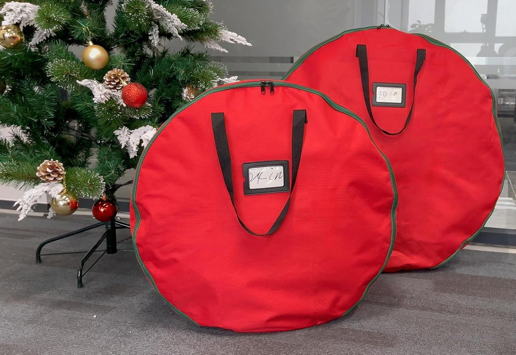30x12 inchs Wreath Storage Container,Red Double storage bag,Heavy Duty 600D Oxford Cloth,Garland Wreaths Container For Xmas Holiday Wreaths Storage Holder