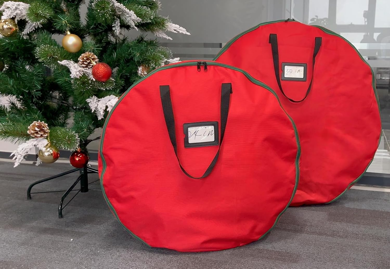 30x12 inchs Wreath Storage Container,Red Double storage bag,Heavy Duty 600D Oxford Cloth,Garland Wreaths Container For Xmas Holiday Wreaths Storage Holder
