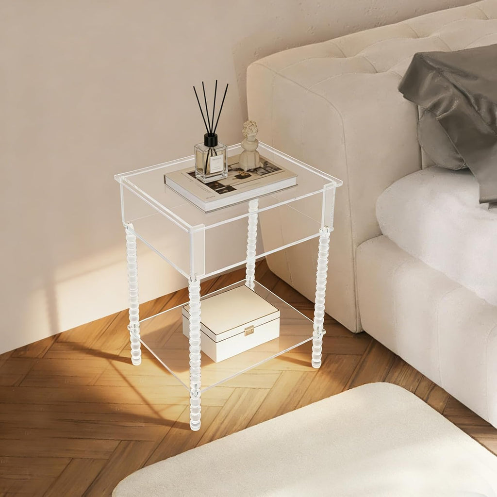 Acrylic Side Table, End Table with Storage, Small Bedside Table Accent Table, Nightstand for Living Room Bedroom, 16x 12x 20in (Clear)