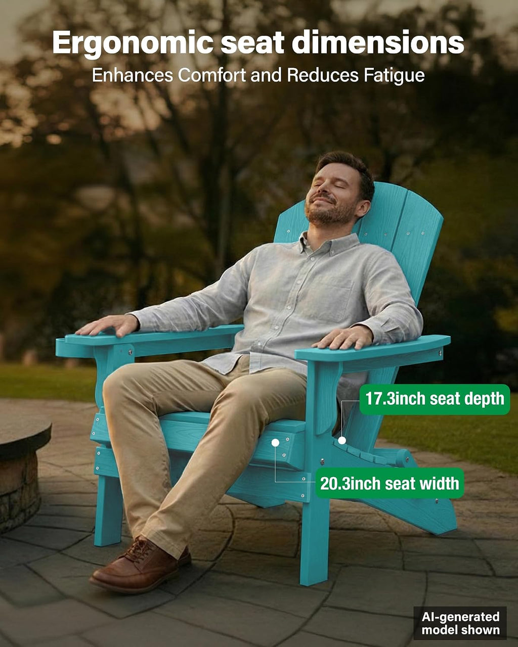 YEFU Adirondack Chair Set of 2, Folding Oversized Plastic Adirondack Chair with Cup Holder, Lawn Chair with Weather Resistant for Outdoor Deck Garden, Weight Capacity Up to 400 Lbs–Aruba