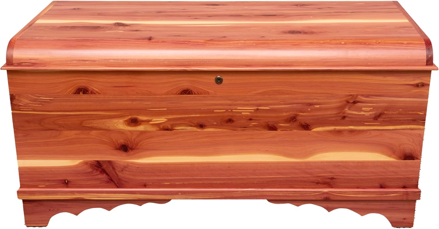 Rustic Red Door Co. Cedar Hope Chest with Waterfall Top and Tray, Amish Made Wooden Storage Trunk Box for Bedroom, Blanket, Clothes, Anti-Slam Hinges and Lock, Cedar Wood, Natural Stain, 36" Long