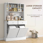 68" Kitchen Pantry Storage Cabinet with Charging Station, 2 Tilt Out Trash Cabinets and Microwave Stand, Freestanding Kitchen Hutch with Glass Doors and Adjustable Shelf, White,13.8 * 39.4 * 67.7