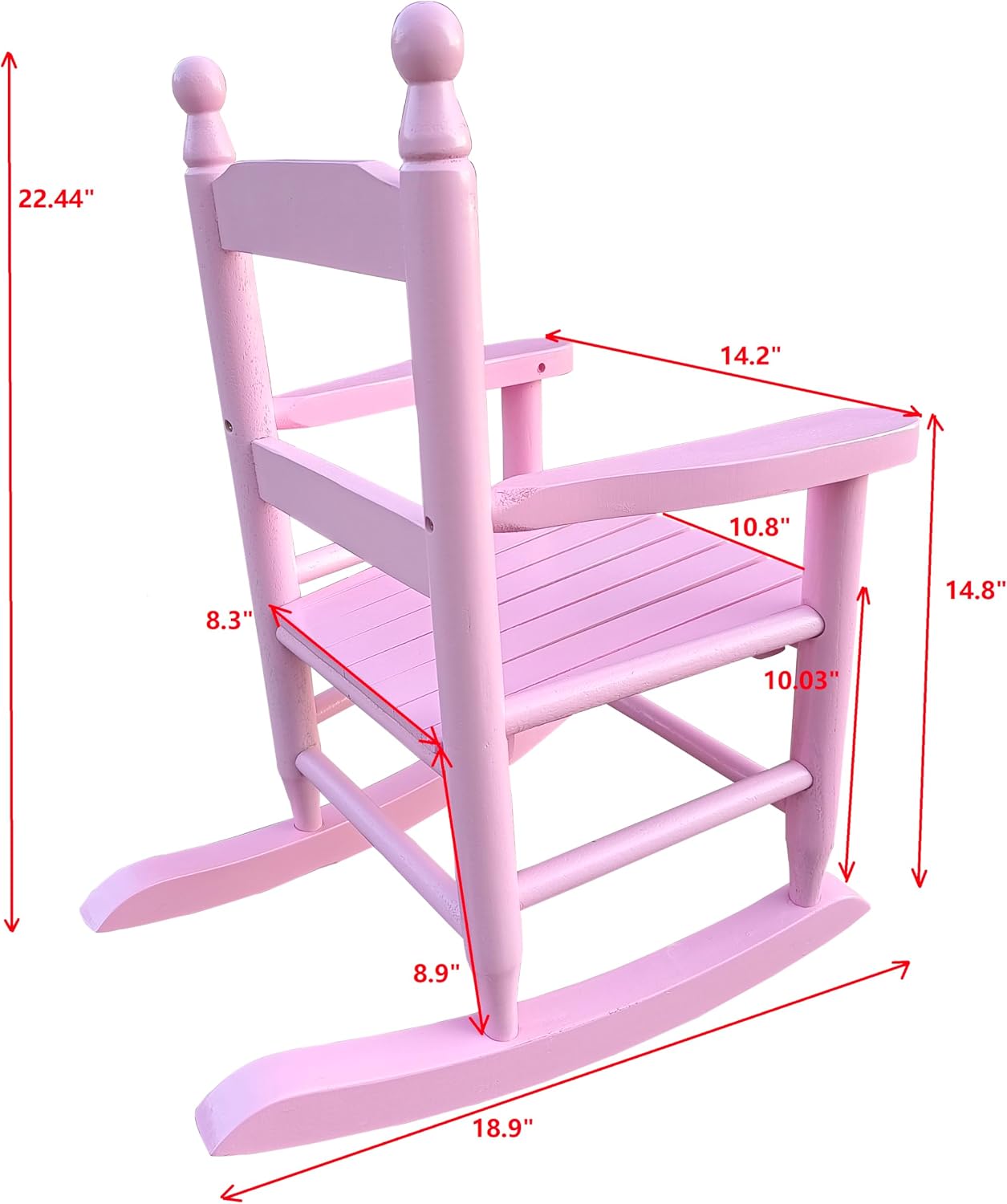 Kids Rocking Chair Light Pink - Montessori Children's Reading Nook Chair Solid Hardwood - Indoor Outdoor Use for 3-6 Year Olds Balance Development