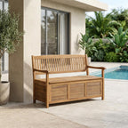 Brown Storage Bench with Acacia Wood, Galvanized Steel Hardware, Oil Finish, 50 Inches Wide, Durable and Weather-Resistant Outdoor Furniture