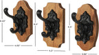 Deco 79 Wooden Fleur De Lis Vintage Inspired Wall Hook with Black Metal Hooks and Curved Edges, Set of 3 4" W, 6" H, Brown