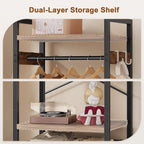 Space-Saving Coat Rack with Tilt Out Laundry Basket, Clothes Garment Rack with Shelves, X-Shaped Sturdy Structure Freestanding Hall Tree Laundry Hamper for Bedroom Laundry Room Bathroom, Brown