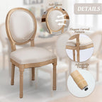 French Country Dining Chairs Set of 2,Farmhouse Upholstered Dining Room Chairs with Round Back and Solid Leg,Fabric Kitchen Side Chairs for Kitchen/Bedroom/Dining Room,Beige