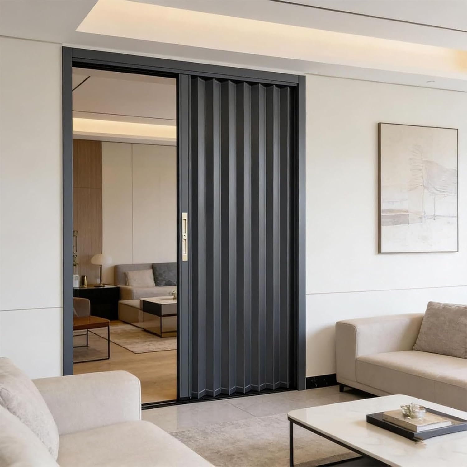 Accordion Door Interior Folding Door with Lock and Key, Kitchen Privacy Door, Home Bedroom Accordion Door Screen, Aluminum Alloy Telescopic Folding Doors Fits 22to 80 Inch Openings (65x82in,A)
