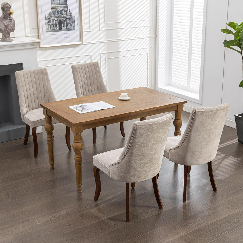 Dining Chairs Set of 8,Comfy Fabric Upholstered Chairs for Kitchen Living Room,Channel Tufted Dining Room Chairs with Curved Solid Wood Legs(Beige,8 Pcs)