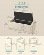 SONGMICS Storage Ottoman, Storage Chest Bench with Legs, End of Bed Bench with Safety Hinges, Pull Tab, for Living Room, Bedroom, 19.7 x 47.6 x 16.5 Inches, Linen-Look Fabric, Summer Sand ULOM511LF01