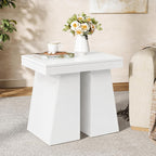 LITTLE TREE End Table for Couch, 24" Large Wooden End Table with Trapezoid Base, Tall Wood Sofa Side Table, Farmhouse Nightstand for Bedroom, Living Room, White