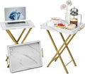 Folding TV Tray Tables, Set of 2 Side Table for Small Place, Snack Eating Tables at Couch, Folding Tables with Removable Serving Tray, Portable End Table Easy Assembly