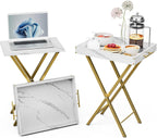 Folding TV Tray Tables, Set of 2 Side Table for Small Place, Snack Eating Tables at Couch, Folding Tables with Removable Serving Tray, Portable End Table Easy Assembly
