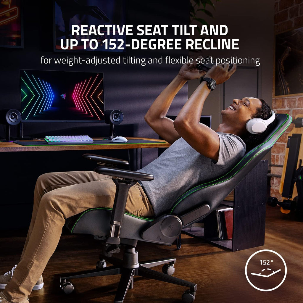 Razer Enki Gaming Chair: All-Day Gaming Comfort - Built-in Lumbar Arch - Optimized Cushion Density - Dual-Textured, Eco-Friendly Synthetic Leather - Reactive Seat Tilt & 152-Degree Recline - Black