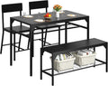 Shintenchi Kitchen Table Chairs Set of 4, Dining Table Set for 4 with Bench and Chairs, 4 Pieces Kitchen Table Set with Storage Rack & Metal Frame for Small Space, Solid Black