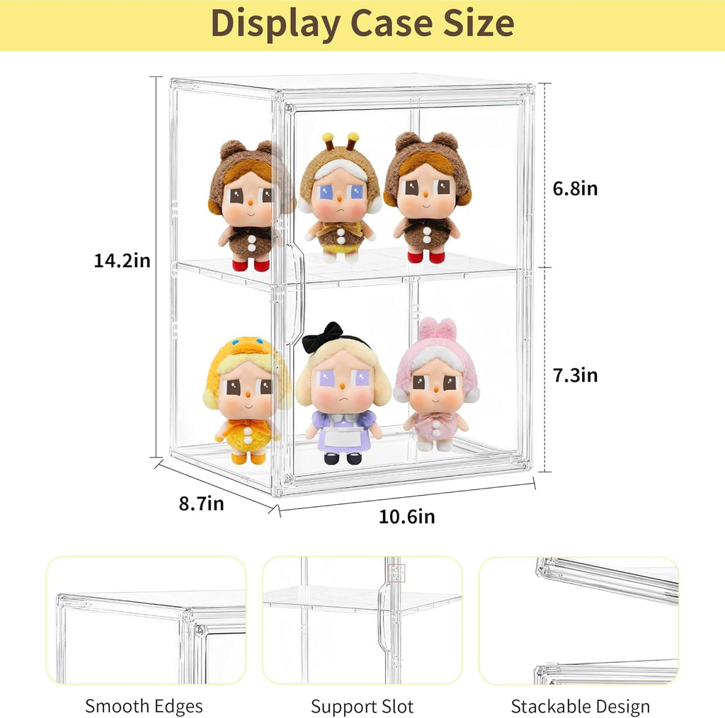LXLXXL Acrylic Display Case with Removable Shelf Compatible with Labubu POP MART 2 Tier Figure Display Case for Collectibles Cosmetic Clear Acrylic Box