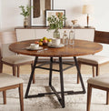 Alpen 42" Round Dining Table for 4-6, Farmhouse Kitchen Table with Storage Shelf, Wood Circle Table with Pedestal Metal Frame, Small Space Table for Apartment, Dining Room, Vintage Brown