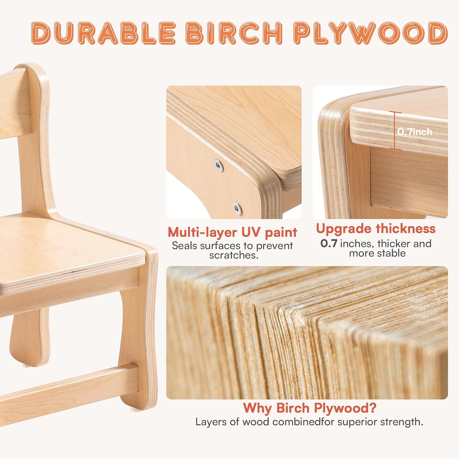 ROBOTIME Kids Wooden Chairs Set of 2, Toddler Chairs for Table & Playroom, Solid Wood Kids Furniture with Ergonomic Backrest, Heavy Duty Children’s Chairs for Reading, Dining & Learning