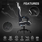 GTPLAYER Gaming Chair High Back Computer Chairs with Foot Rest for Adults, Ergonomic Height Adjustable Recliner Chair 300lbs with Linkage Armrest and Lumbar Support for Home Office, White