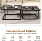 Nesting Coffee Table Set of 2, 23.6"+19.7" Nesting Tables,Small Square Coffee Table with Fluted,Center Table for Living Room Bedroom Office Balcony Yard (Black)