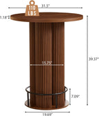 Bar Table, 39.37" H Round Bistro Table Fluted Pub Table with Base & Metal Ring Footrest Wood Cocktail Desk for Patio, Coffee House, Living Room, Kitchen, Small Space [Chairs Not Included]