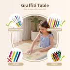 Kinder King Kids Table & 4 Chairs Set, Height Adjustable Children Activity Table w/Graffiti Tabletop, Toddler Furniture Set for Classroom, Daycare, Home, Age 3+, Grey