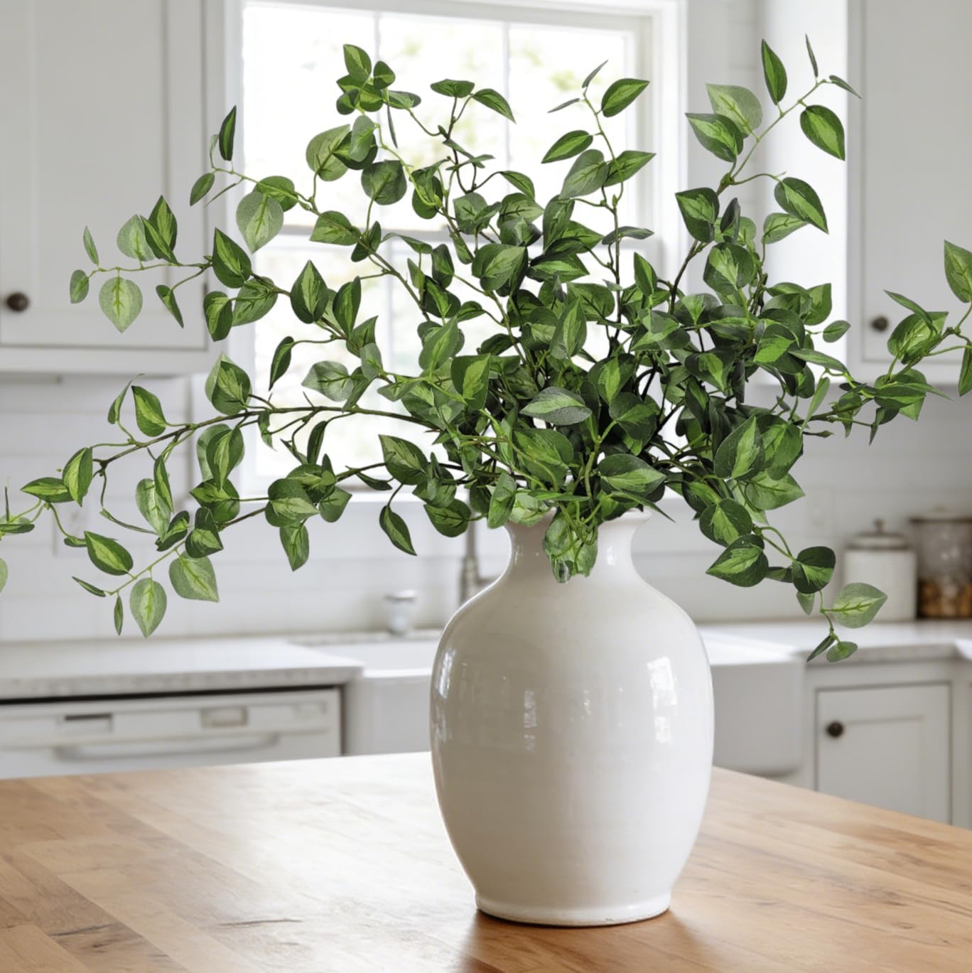 6PCS 32.7inch Long Artificial Stems Faux Greenery Stems for vase Faux Green Leaves Fake Plants branches Eucalyptus Leaves Faux Pothos Stems Artificial English Ivy for Home Decor Farmhouse Aesthetic